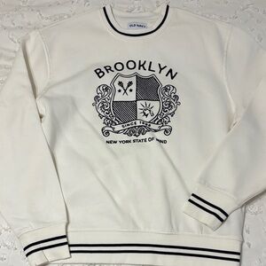 Old Navy White Crewneck Sweater with Brooklyn Crest
